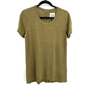 NWT CHASER Army Green Linen Lace Up Back Lightweight Short Sleeve Shirt Medium